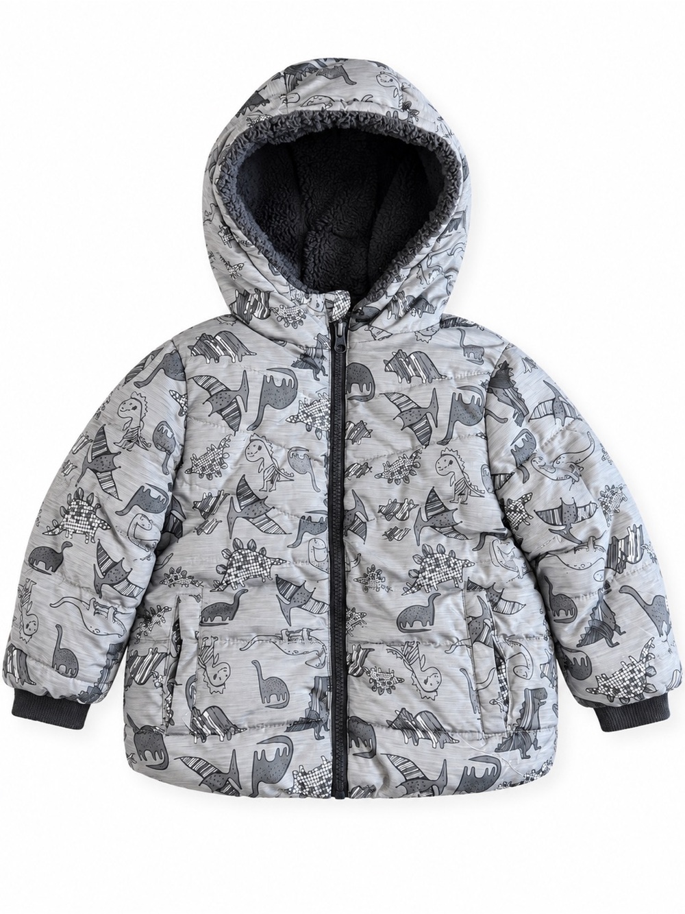 Swiss Tech Toddler Dinosaur Puffer Jacket Hooded Winter Coat Sherpa Lined 3T